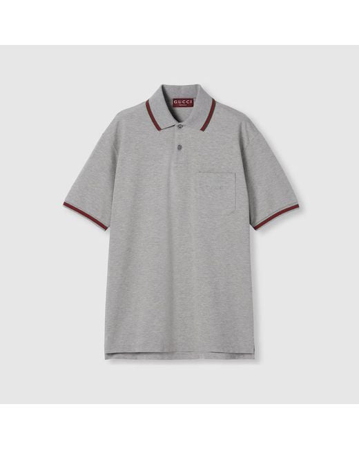 Gucci Gray Cotton Piquet Polo Shirt With Embroidery for men