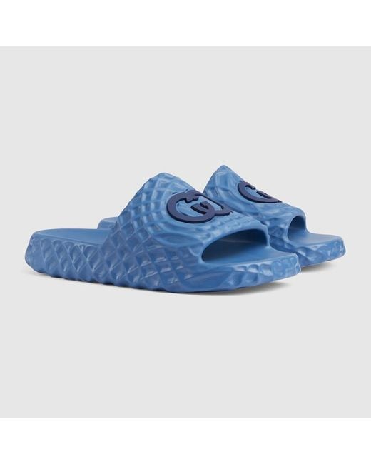 Sandalo Slider Con Incrocio GG di Gucci in Blue da Uomo