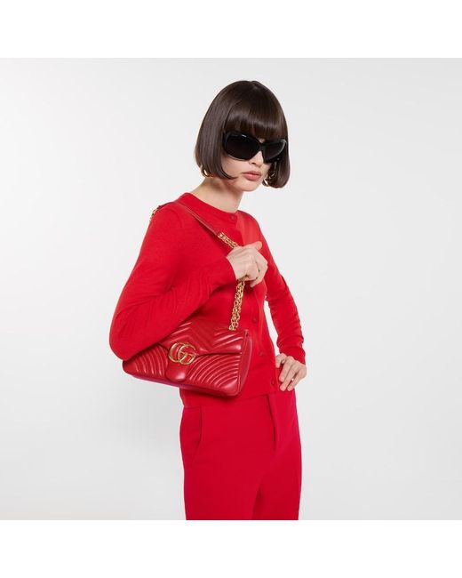 Gucci Red Gg Marmont Medium Shoulder Bag, Leather