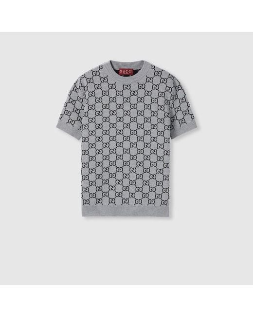 Gucci Ggウール ジャカード リバーシブルトップ, グレー, ウェア Gray