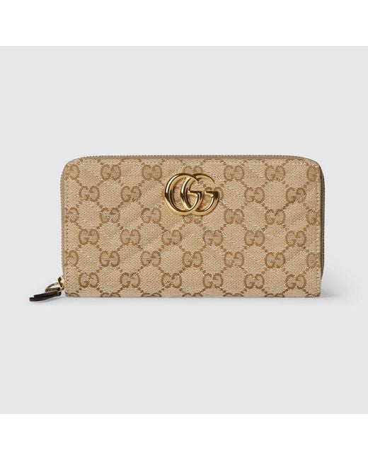 Gucci Natural Gg Marmont Zip Around Wallet