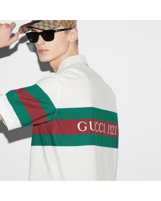 Chemise En Coton GG Avec Bande Web Gucci pour homme en coloris Green