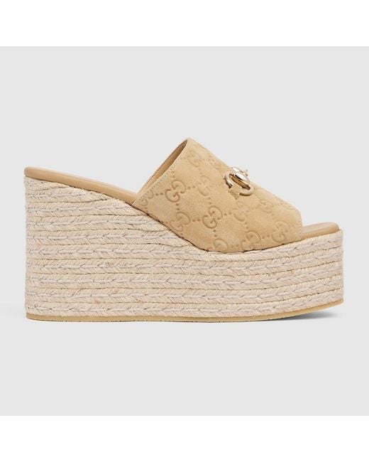 Gucci Natural Platform Espadrille With Horsebit, Suede