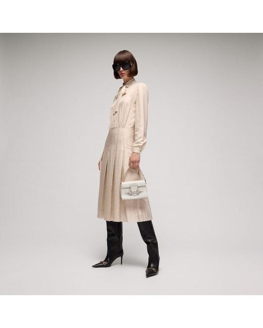 Gucci White Horsebit Duomo Small Top Handle Bag, Leather