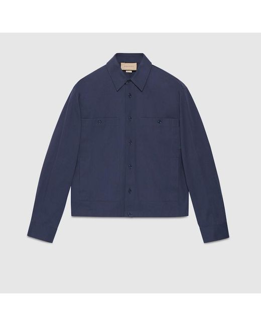 Camicia In Tessuto Di Cotone Con Etichetta di Gucci in Blue da Uomo