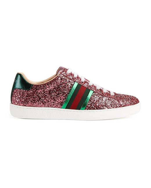 Gucci Pink Ace Glitter Low-top Sneaker