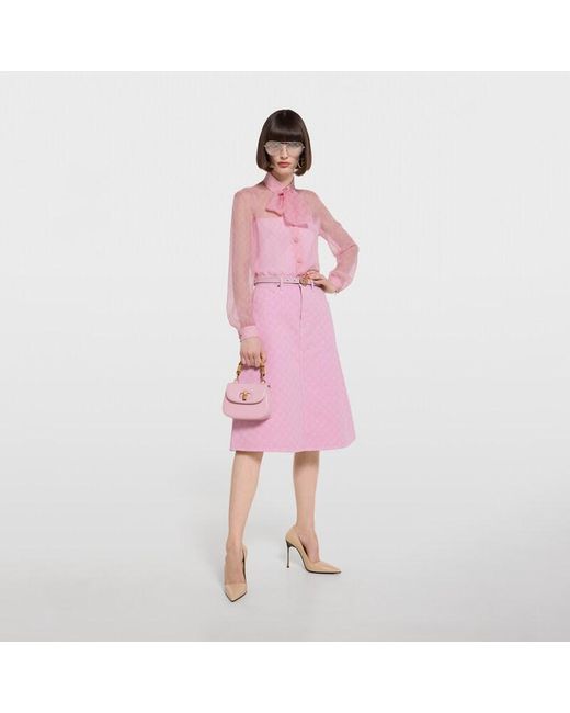 Gucci Pink Gg Cotton Denim Jacquard Skirt