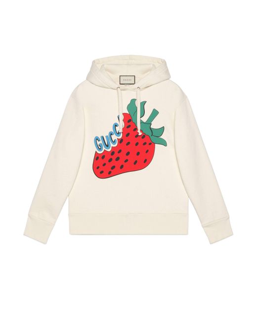 Gucci Cotton Off-white Oversized Strawberry Hoodie for Men | Lyst
