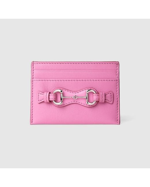 Gucci Pink Card Case With Horsebit, Leather