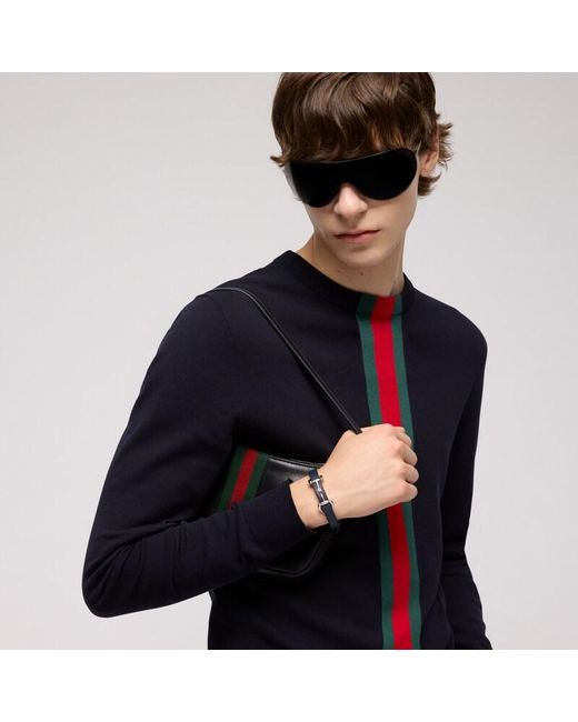 Gucci Blue Leather Bracelet With Horsebit
