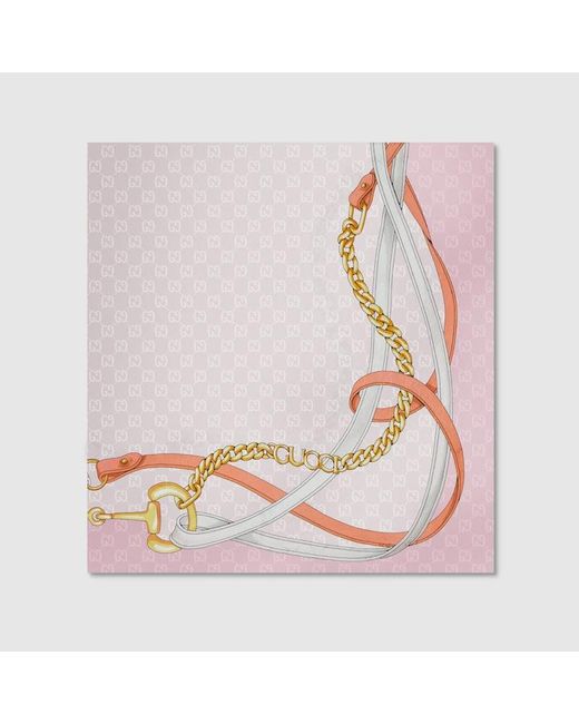 Gucci Pink Printed Gg Silk Jacquard Carré