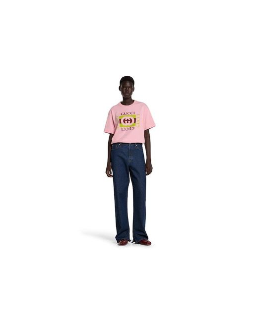Gucci プリント コットンジャージー Tシャツ, ピンク, ウェア Pink