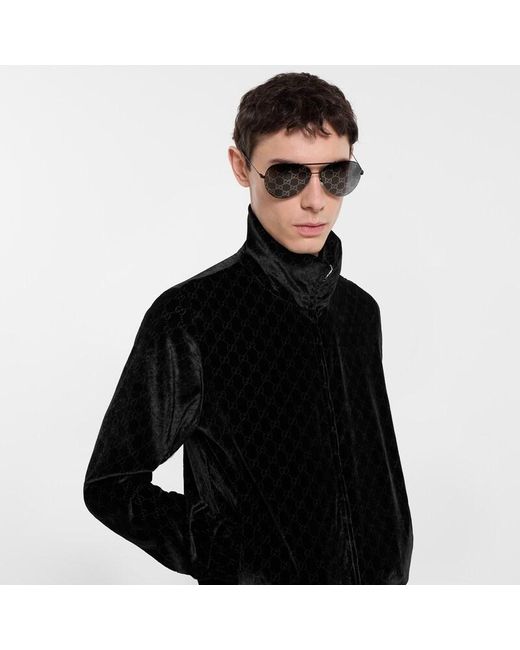 Gucci Black Gg Stretch Velvet Devoré Zipped Jacket for men