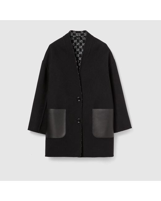 Gucci Black Reversible Silk Wool Coat
