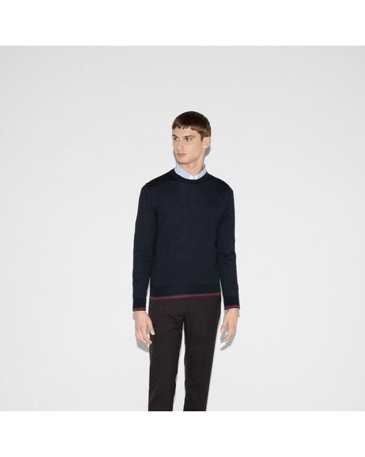 Gucci Blue Wool Knit Jumper With Web for men