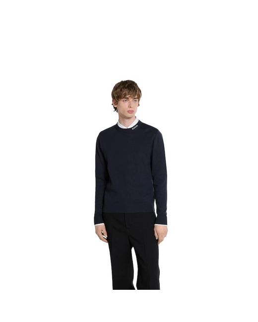 Gucci Blue Silk Cotton Knit Sweater With Intarsia for men