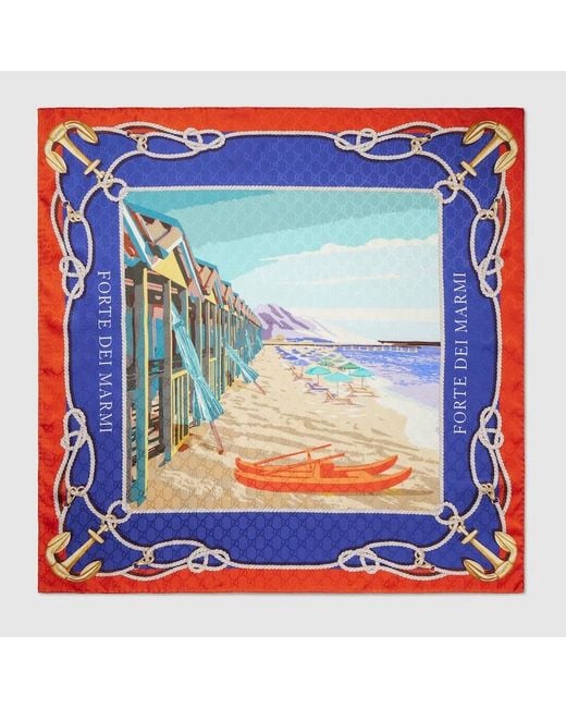 Gucci Blue Printed 'Forte Dei Marmi' Silk Carré