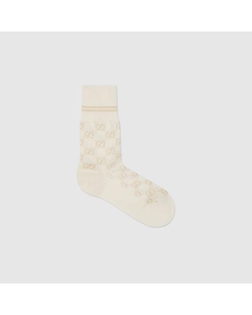 Chaussettes En Coton M lang GG Gucci en coloris Blanc Lyst