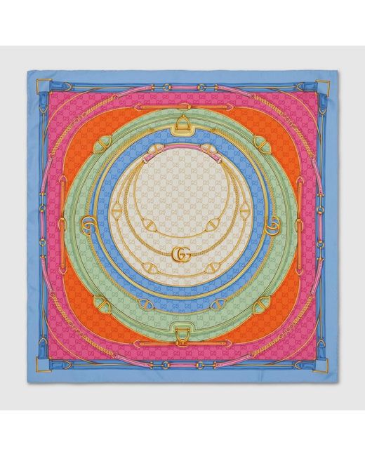 Gucci Multicolor GG Belt Print Silk Scarf