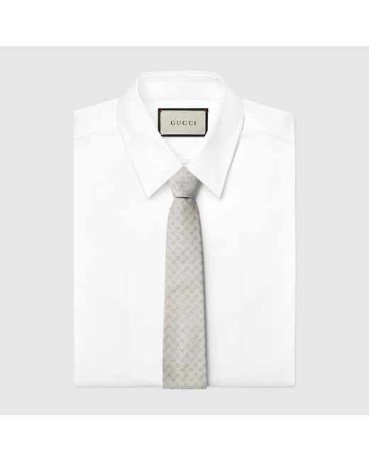 Gucci White Horsebit Silk Jacquard Tie for men