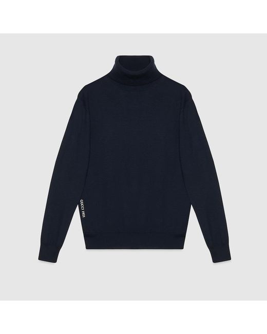 Gucci Blue Wool Sweater With Embroidery for men
