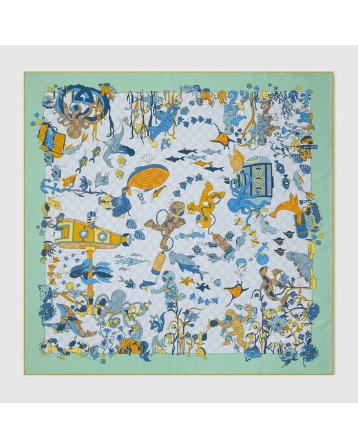 Gucci Blue Printed Silk Carré