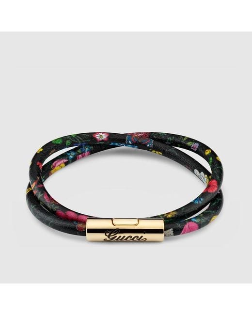 Gucci Black Leather Double Bracelet With Script