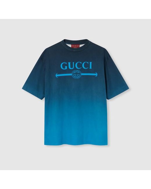 Gucci Blue Technical Cotton Jersey T-Shirt With Print, Ready-To-Wear for men