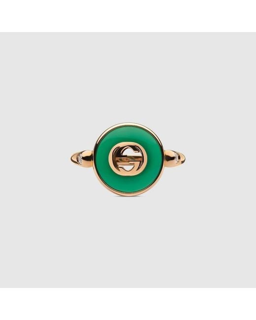 Gucci Green Interlocking 18K Ring, Rose