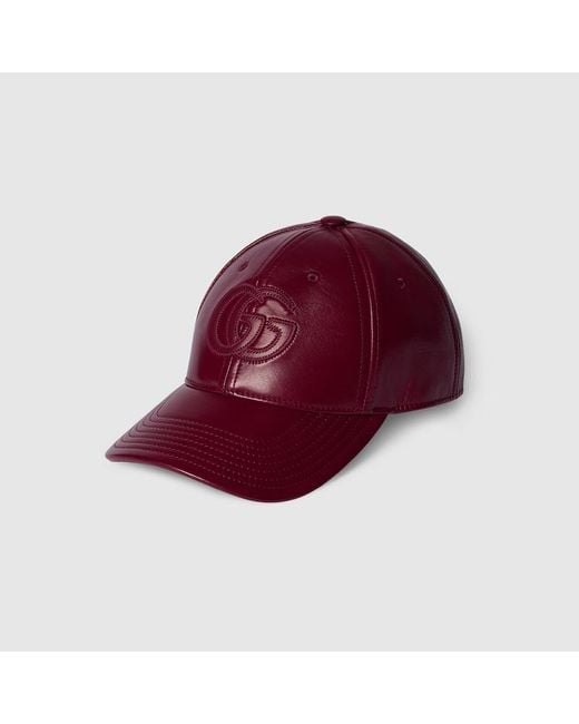 Gucci Red Leather Baseball Hat With Double G for men