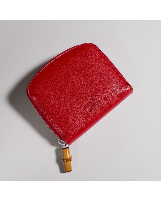 Gucci Red Small Wallet With Bamboo