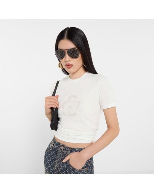 Gucci White Cotton Jersey T-Shirt With Crest