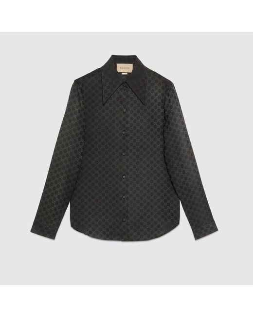 Gucci Ggシルククレープ シャツ, ブラック, ウェア Gray