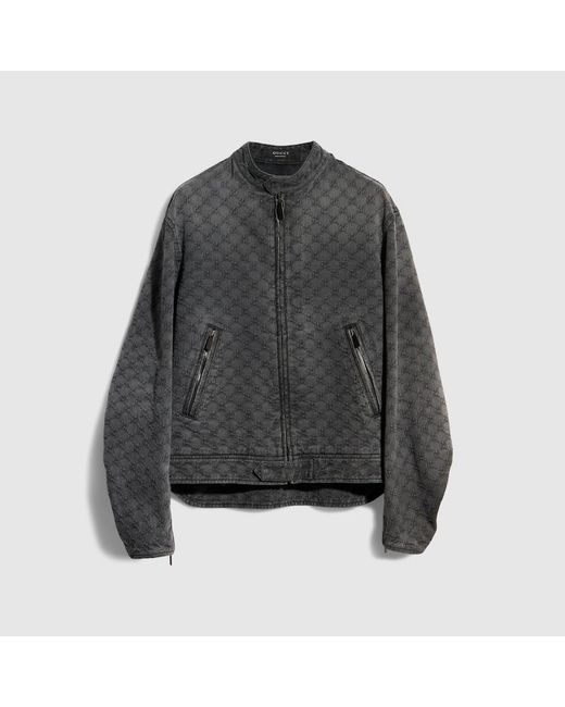 Gucci Gray Gg Cotton Denim Jacquard Zip Jacket for men