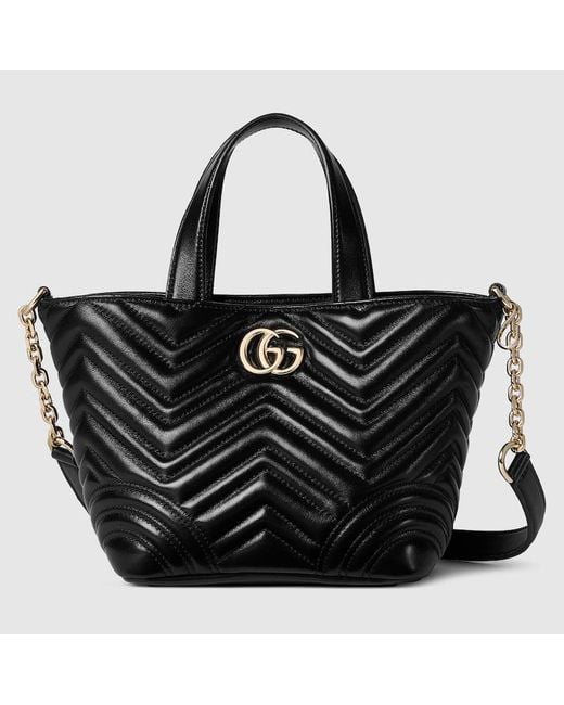 Gucci 〔Ggマーモント〕スモール トートバッグ, ブラック, レザー Black