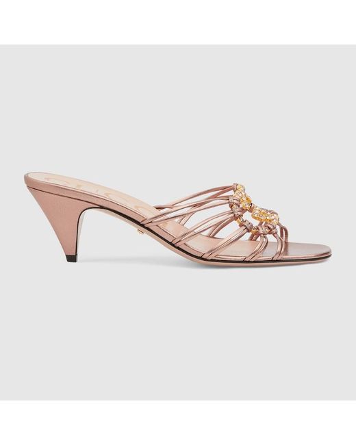 Gucci Pink Slide Sandal With Crystals