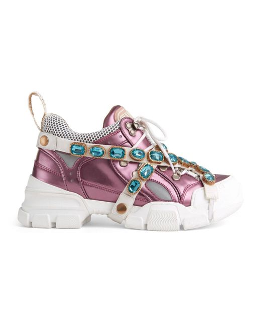 Gucci Pink Flashtrek Sneakers With Removable Crystals