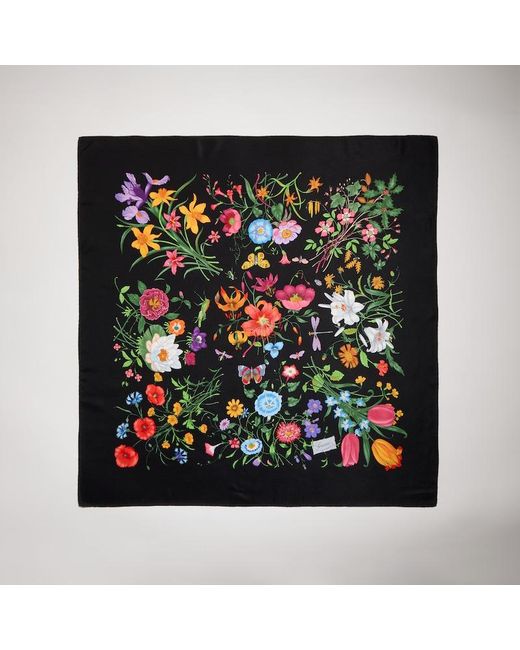 Gucci Green Printed Flora Silk Twill Carré