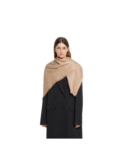 Gucci プリント Ggコットンウール ラメ ショール, ベージュ, ファブリック Natural