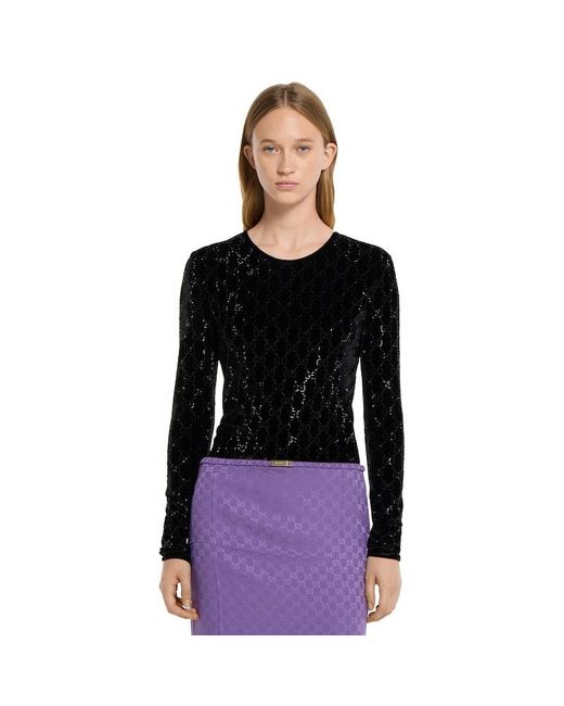 Gucci Black Embroidered Stretch Chenille Top, Ready-To-Wear