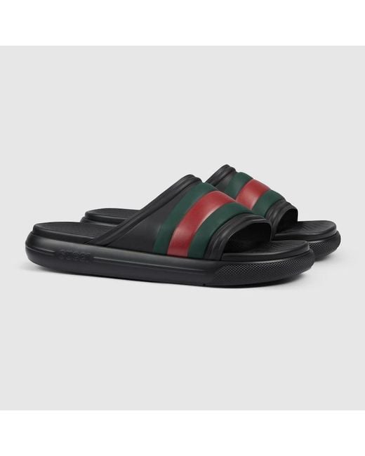 Sandalo Slider Con Nastro Web di Gucci in Black da Uomo