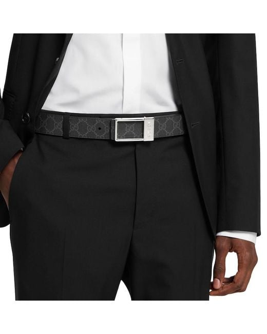 Gucci Black Reversible Belt With Rectangular Buckle, Size 100 for men