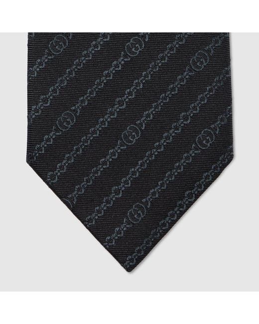 Gucci Black Interlocking G Chain Silk Tie for men