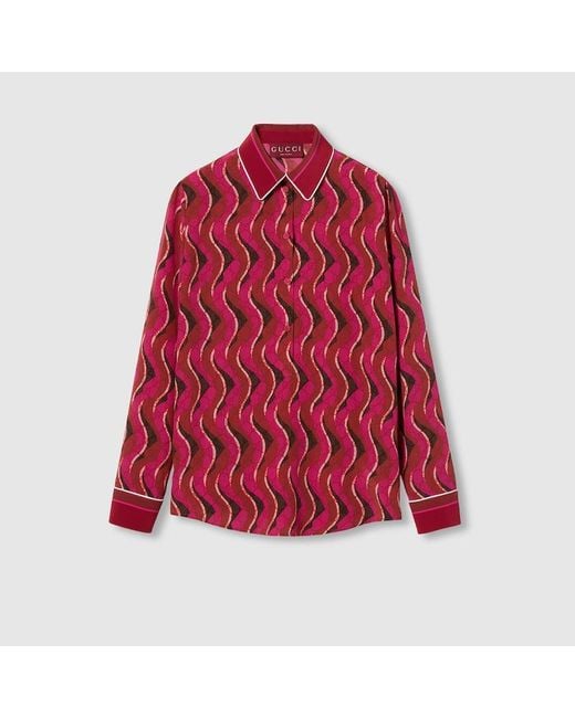Gucci Red Bluse Aus Seide Mit Print, Grösse