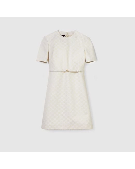 Vestido De Gabardina De Algodón Con Gg, Talla Gucci de color Natural