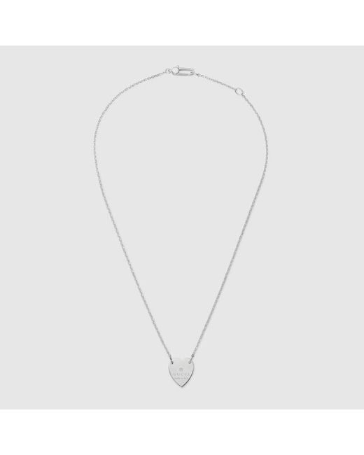 Gucci Metallic Sterling Silver Signature Heart Pendant Necklace