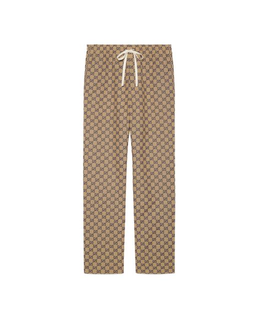 Gucci GG Canvas Trousers With Leather Interlocking G in Natural for Men |  Lyst