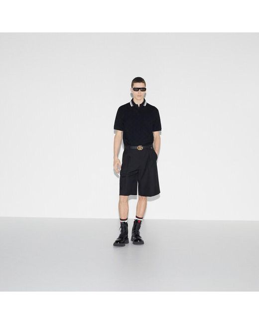 Gucci Black Gg Stretch Cotton Polo for men