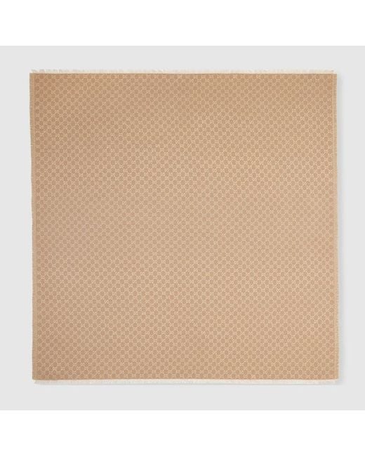 Gucci プリント Ggコットンウール ラメ ショール, ベージュ, ファブリック Natural