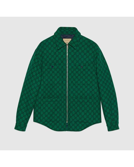 Gucci Green GG Wool Flannel Padded Overshirt for men